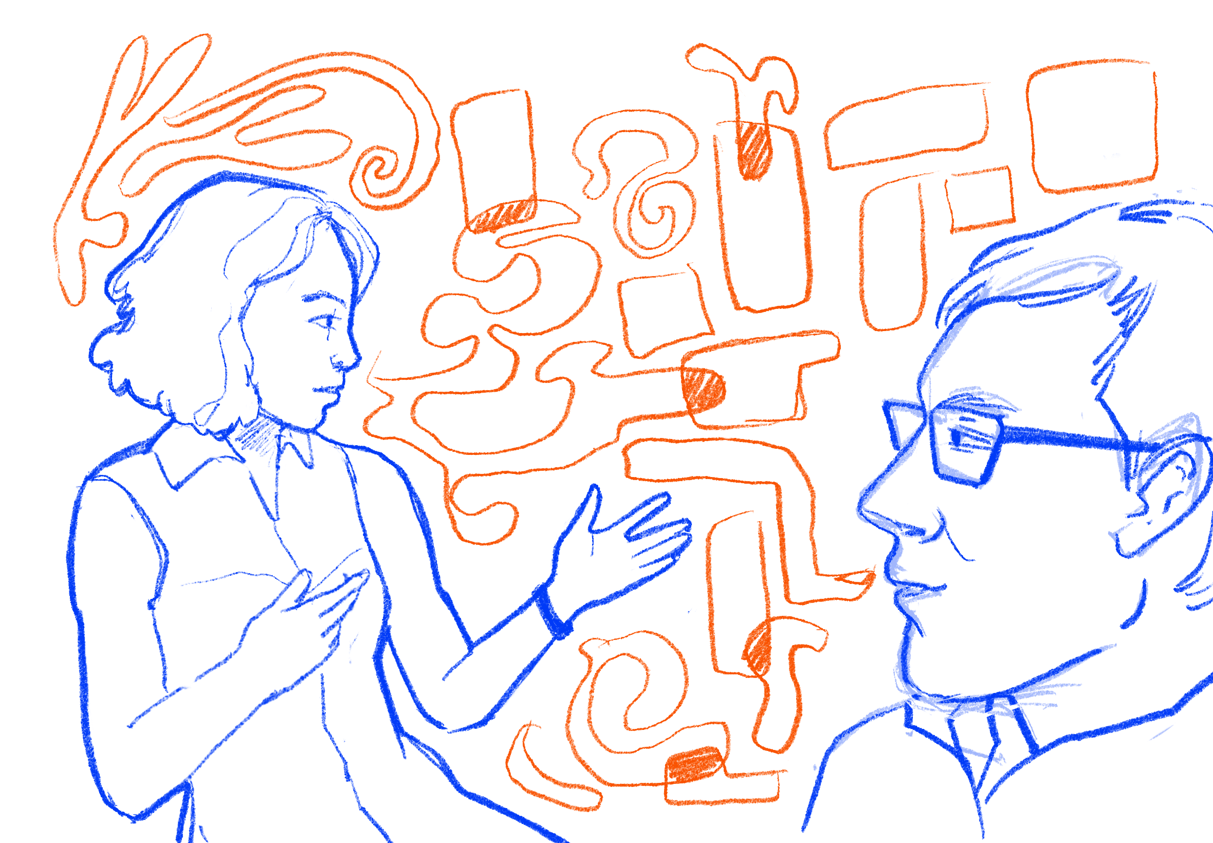 Ilustración de dos personas conversando