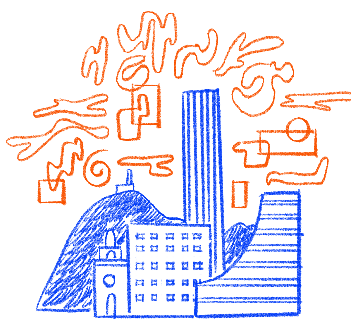 Ilustración de la ciudad de Bogotá y sus montañas